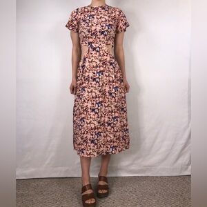 Rue Stiic Floral Cut Out Short Sleeve‎ Midi Dress Pink Blue Size M